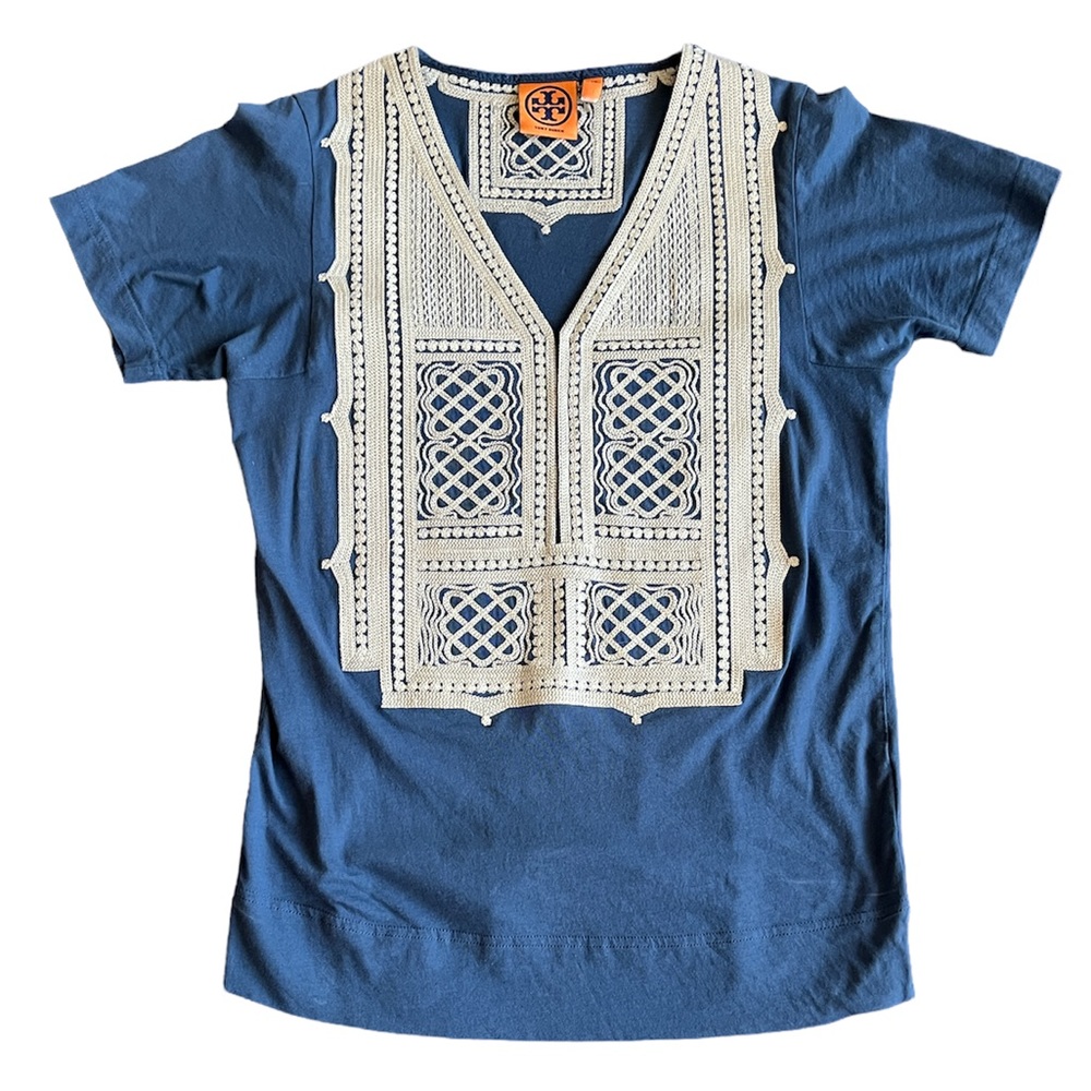 Tory Burch blue embroidered top